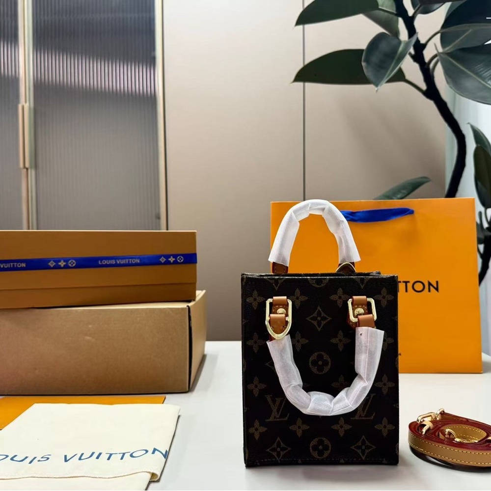 Louis Vuitton Petit Sac Plat Mini Monogram Crossbody Tote Bag